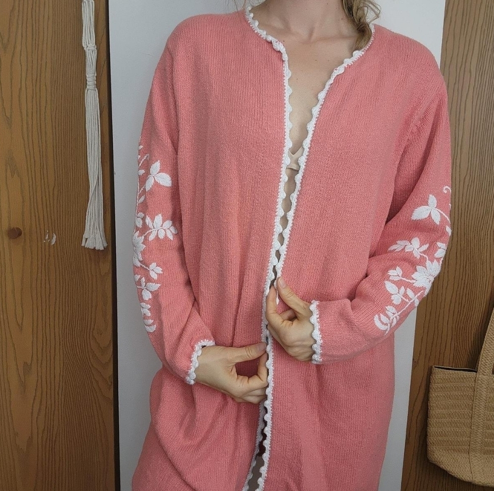Victor Costa Floral Embroidered Open Cardigan Size 1X